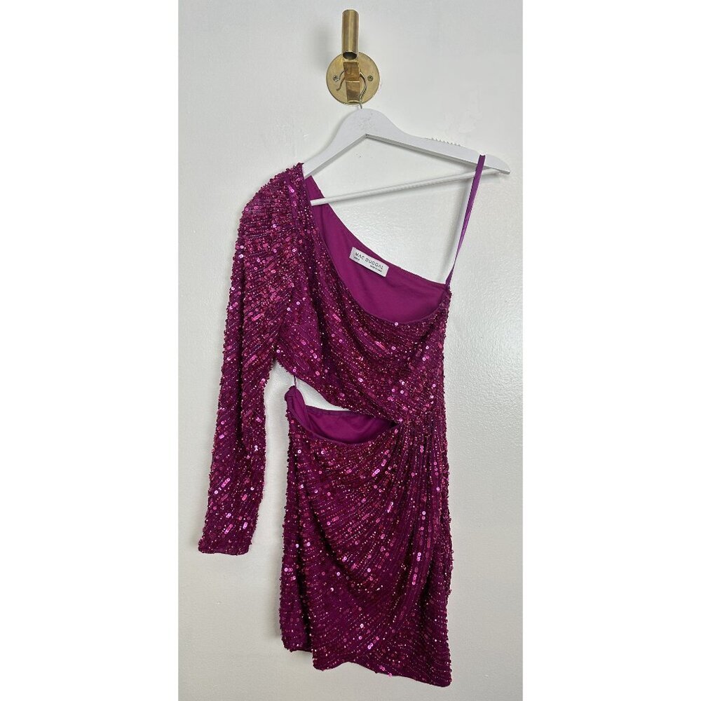 MAC DUGGAL Beaded One Sleeve Dress in Fuchsia Size US 6 - Picture 3 of 11